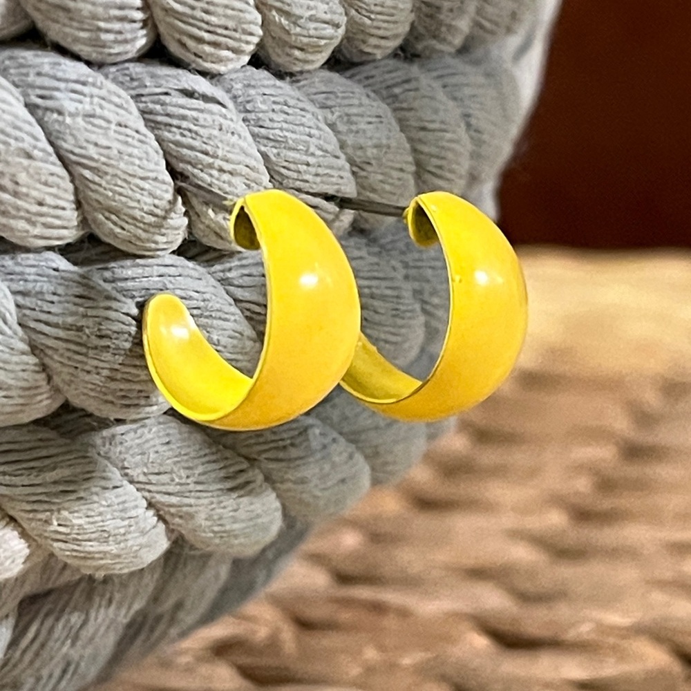 Vintage Bright Yellow Petite Hoop Earrings